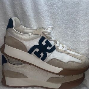 Sam Edelman White, Beige & Navy Platform Sneakers